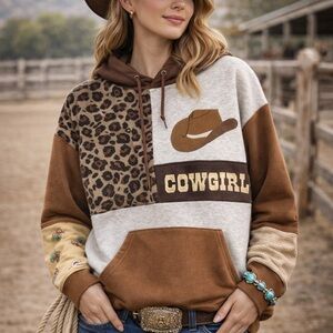 Cowgirl Brown and Cream Patchwork Hoodie